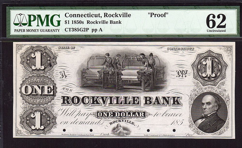 Rockville, CT, The Rockville Bank 1850s $1 Proof (ABNC), PMG-62
